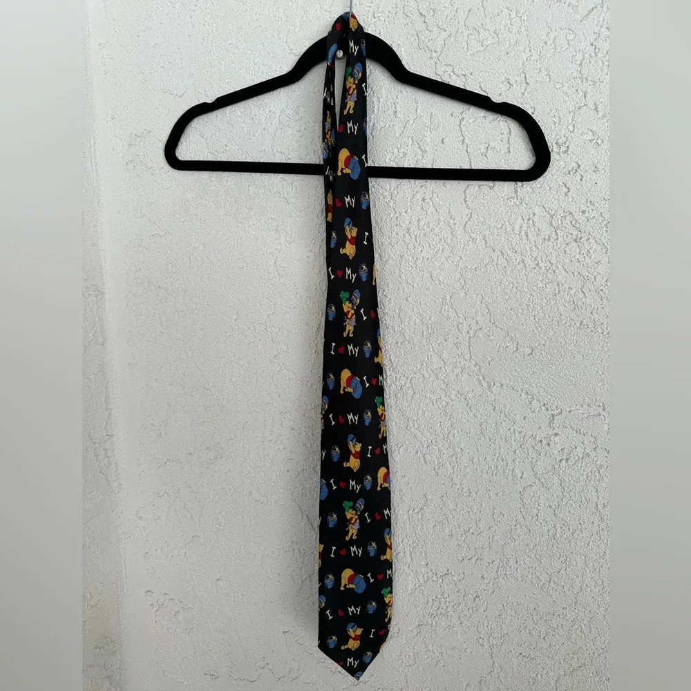 Disney Winnie The Pooh Classic All Over Print Cartoon Navy Blue Mens Neck Tie